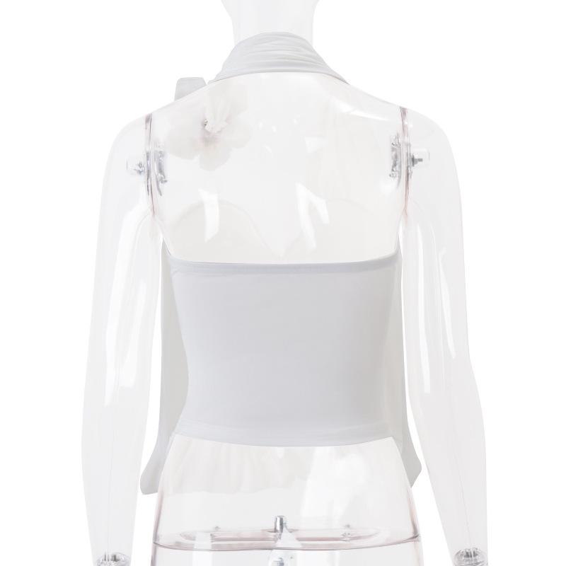 Halter irregular flower applique backless top