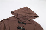 Long sleeve hoodie buckle ruched solid mini dress