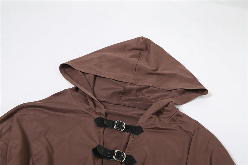 Long sleeve hoodie buckle ruched solid mini dress
