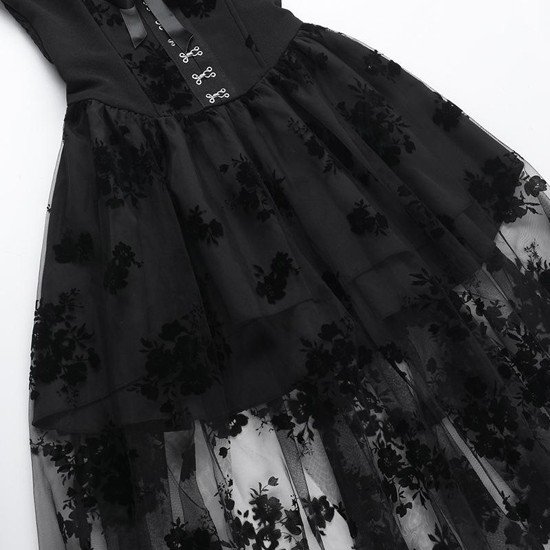 Robe midi à volants, smockée, boutonnée, ruban, imprimé fleuri 