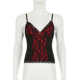 Top camisola sin espalda con apliques de flores y dobladillo de encaje con cuello en V 
