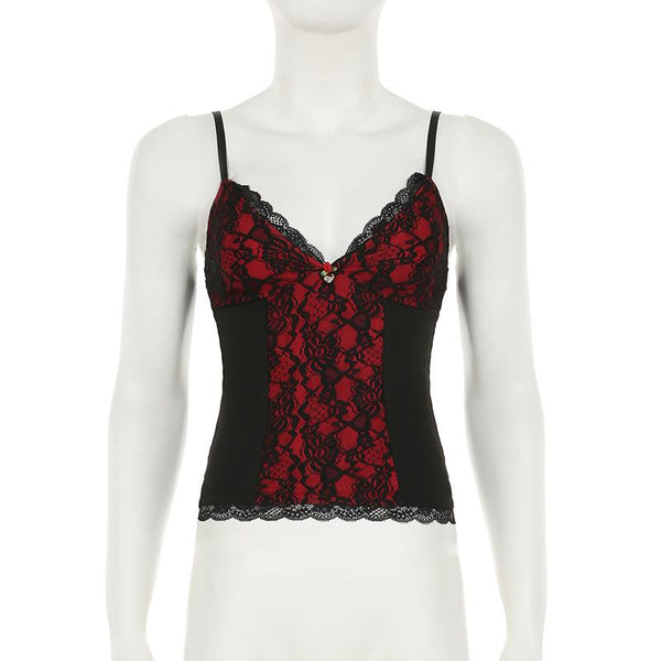 Haut camisole dos nu avec ourlet en dentelle et appliques florales 