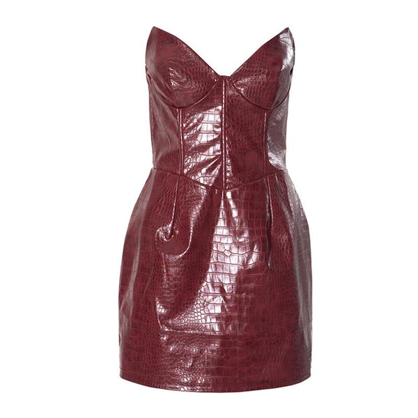Minivestido de tubo con cuello en forma de corazón de cuero sintético con cremallera 