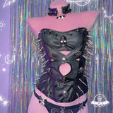 Hollow out PU leather skull applique tube top