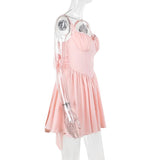 Vestido mini de tirantes finos con escote en V y fruncido fruncido 