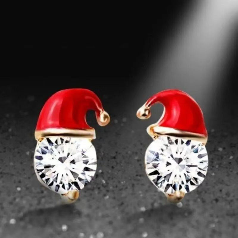 Pendientes con decoración de gorro de Papá Noel con diamantes de imitación