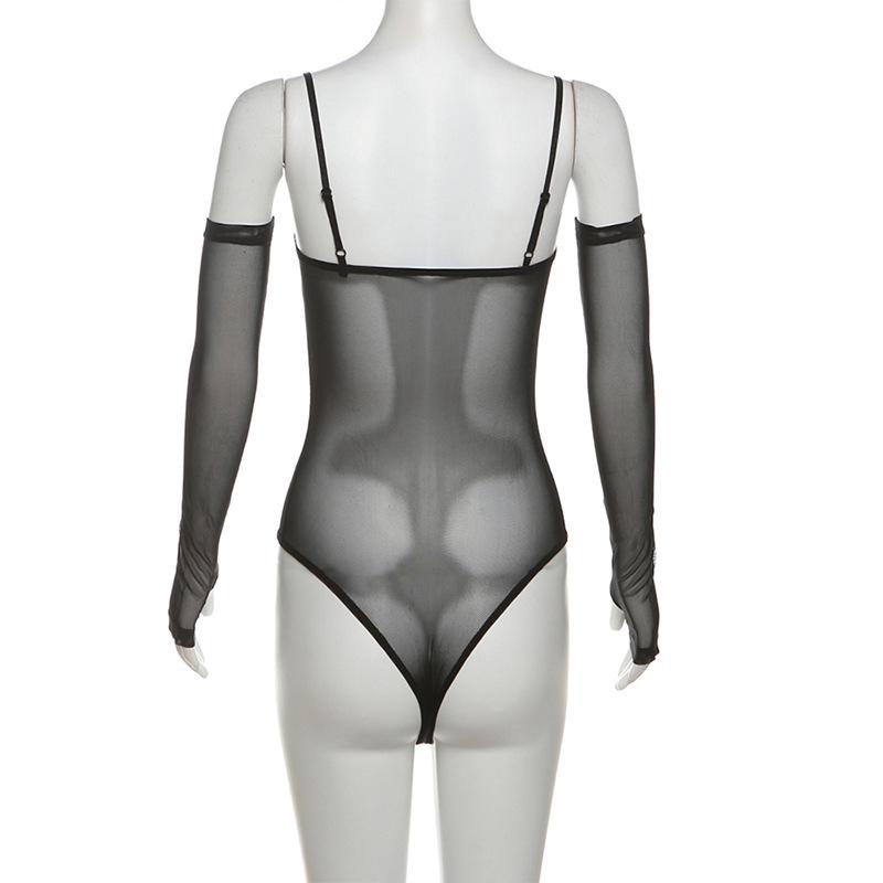 Body corset à boutons creux en maille avec gants 