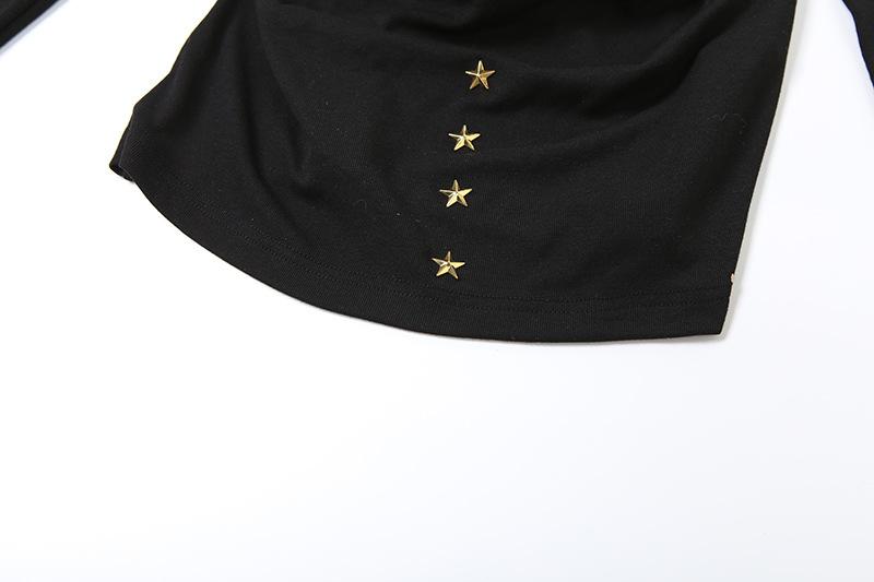 Top de dos piezas liso con apliques de estrellas y manga larga 
