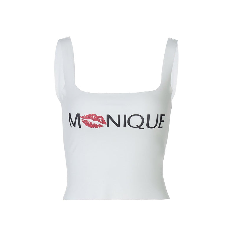 Top camisola sin espalda con estampado "MNIQUE" y cuello cuadrado 