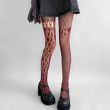 Heart pattern hollow out fishnet tights
