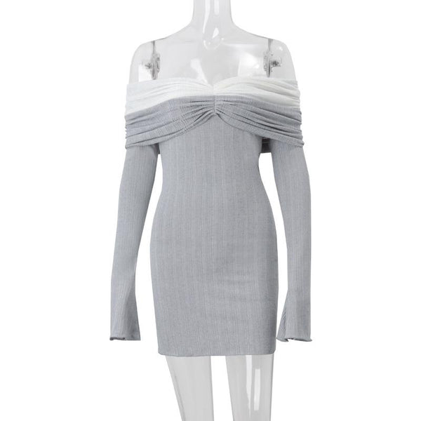 Off shoulder long sleeve ruched textured mini dress