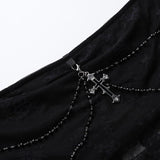 Vestido mini de tubo irregular con apliques cruzados de encaje 