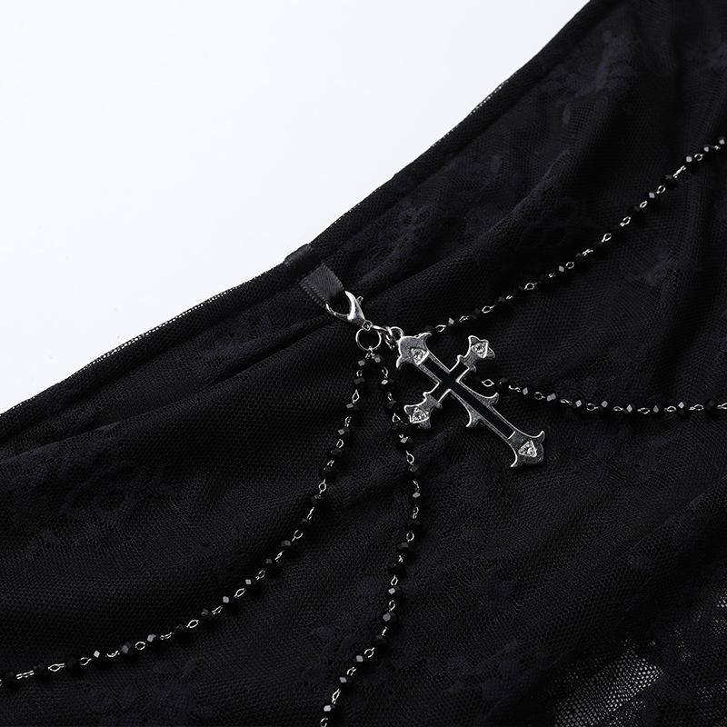 Vestido mini de tubo irregular con apliques cruzados de encaje 