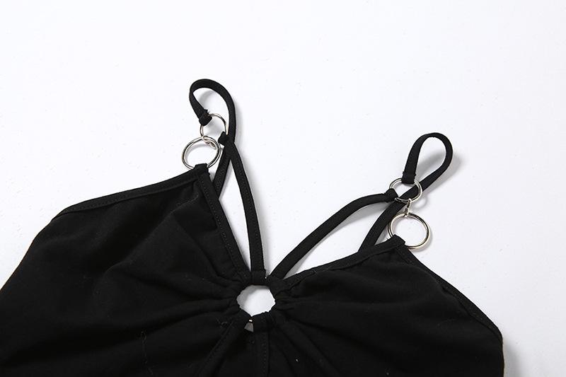 Hollow out o ring ruched v neck solid cami top