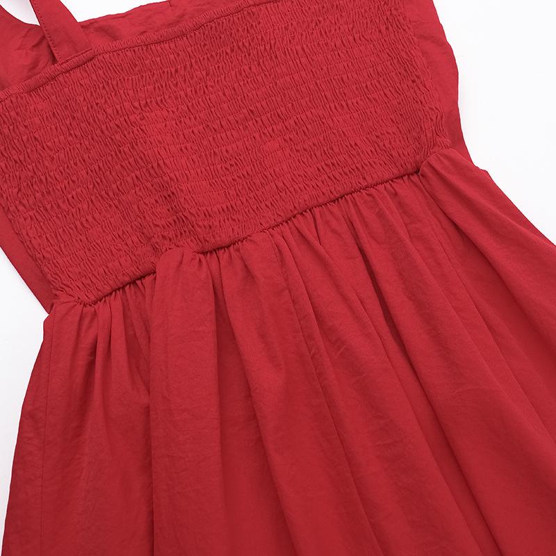 Square neck ruched smocked tank maxi dress