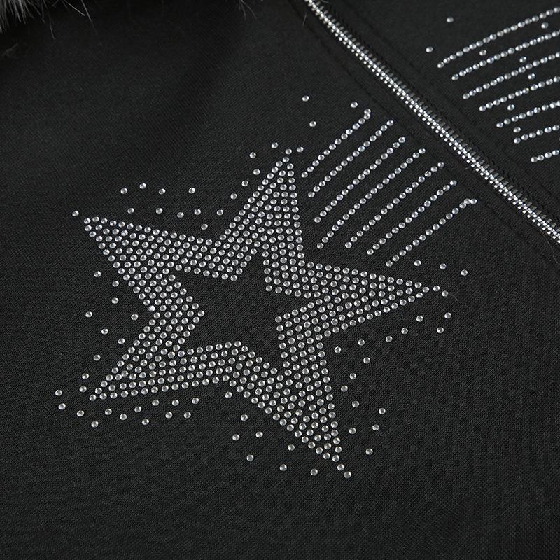 Sweat à capuche zippé et moelleux avec perles et nœud papillon, haut à manches longues 