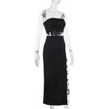 Irregular slit self tie solid tube midi skirt set