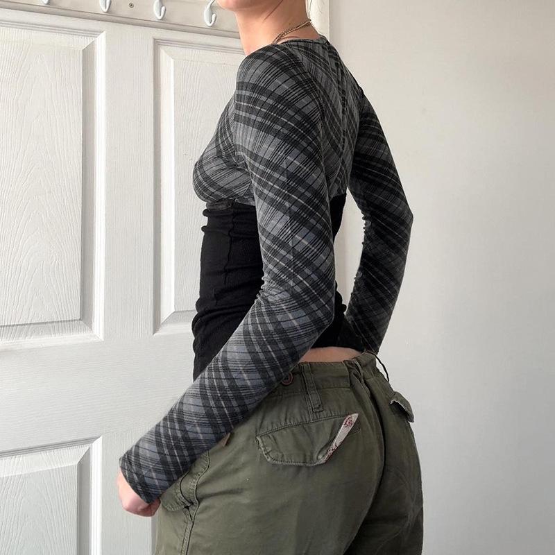 Top de manga larga con estampado de rayas, cuello en V y lazo 