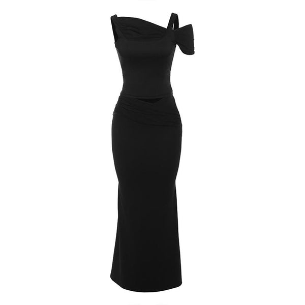 Ensemble mini-jupe dos nu en maille creuse irrégulière 