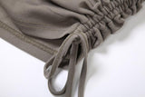 Hoodie ruched drawstring hollow out mini dress