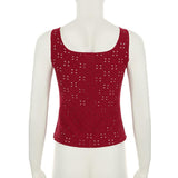 Hollow out v neck self tie textured tank top