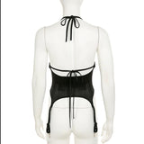 Halter self tie v neck backless solid top