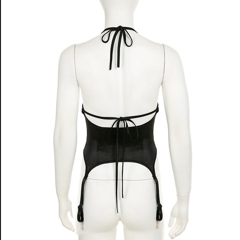 Halter self tie v neck backless solid top