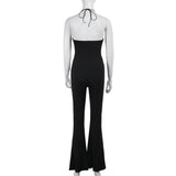 Halter hollow out corset cross front lace jumpsuit