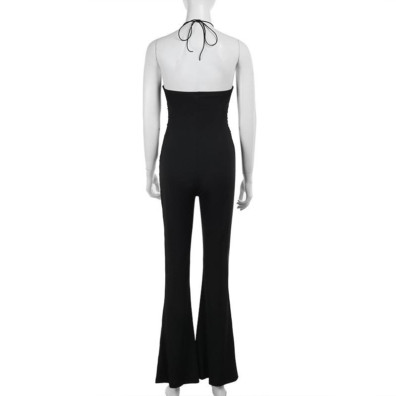 Halter hollow out corset cross front lace jumpsuit