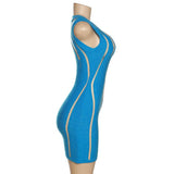 Minivestido de patchwork de malla de punto con cuello redondo 
