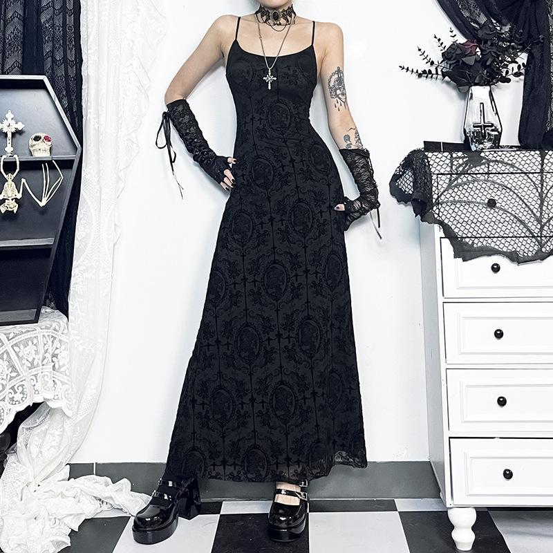 Vestido largo camisola liso con escote en U, estampado cruzado y espalda descubierta 