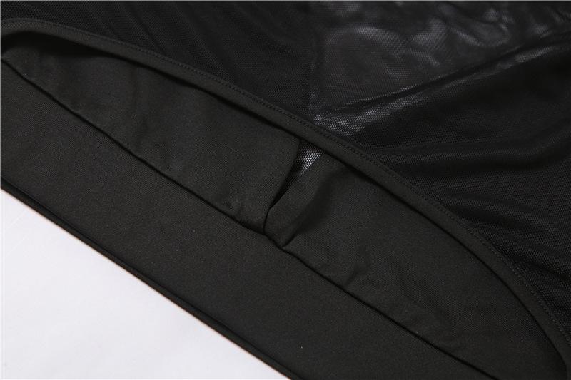 Conjunto de pantalón de tiro medio de malla hueca con cuello redondo 