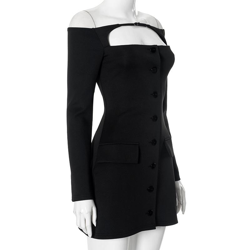 Off shoulder long sleeve button hollow out mini dress