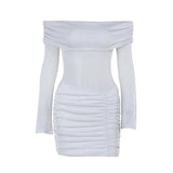 Off shoulder long sleeve ruched mini dress