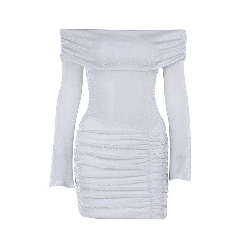 Off shoulder long sleeve ruched mini dress