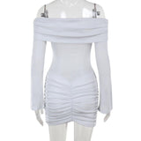 Off shoulder long sleeve ruched mini dress