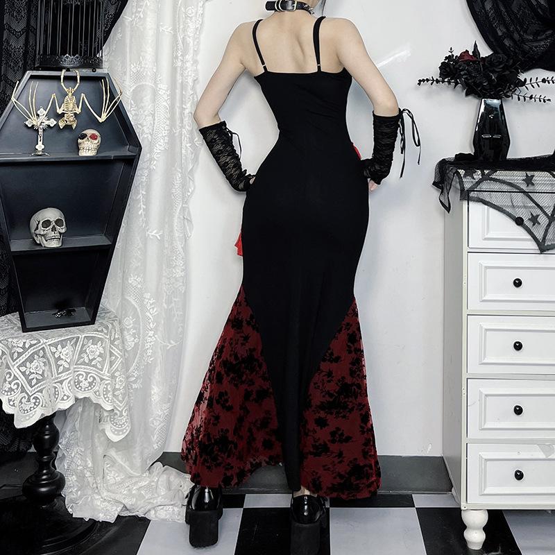 Vestido midi camisola sin espalda con borlas y estampado de encaje con cuello en U 