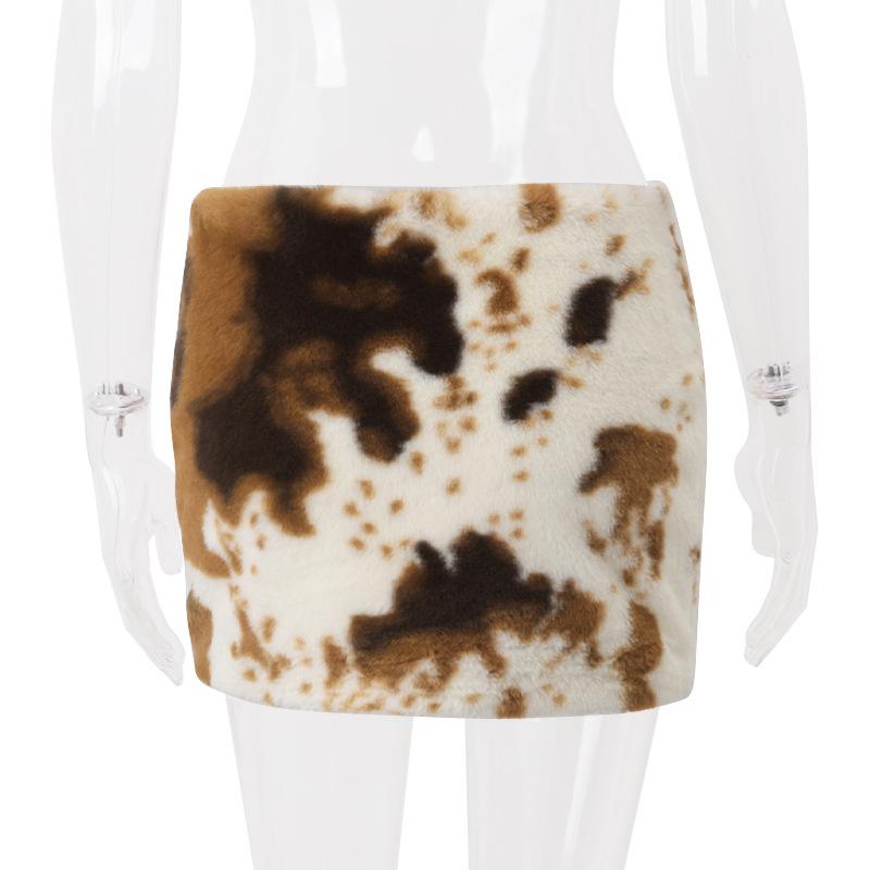 Fluffy tie dye zip-up contrast mini skirt