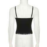 Top camisola sin espalda con apliques de flores y dobladillo de encaje con cuello en V 
