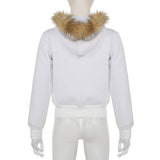 Sweat à capuche zippé et moelleux avec perles et nœud papillon, haut à manches longues 