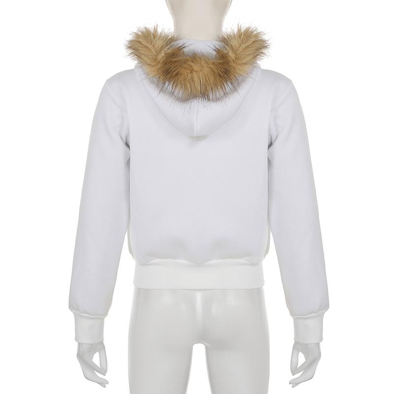 Sweat à capuche zippé et moelleux avec perles et nœud papillon, haut à manches longues 