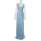Robe longue camisole dos nu rembourrée à col en V et fente haute 