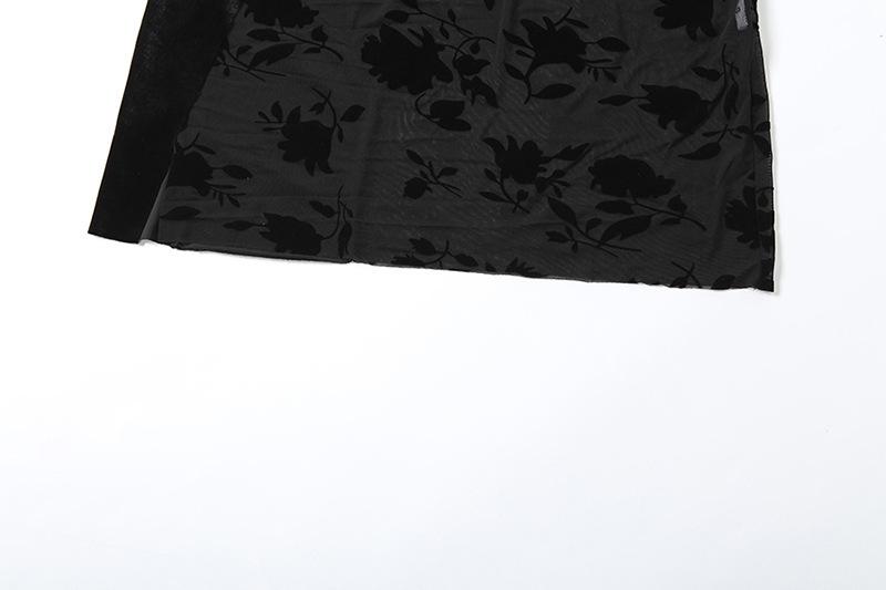 Robe longue tube à imprimé floral en maille de velours avec gants 