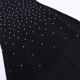 Vestido largo camisola sin espalda con cuentas y cuello en U de malla 