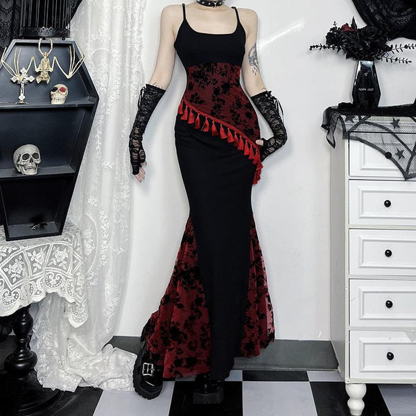Robe midi dos nu à imprimé dentelle et col en U avec pompons 