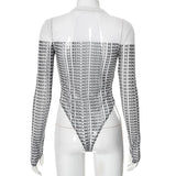 Gloves long sleeve crewneck letter print button bodysuit