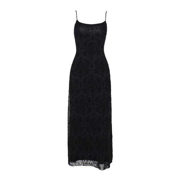Robe longue camisole unie à col en U et imprimé croisé, dos nu 