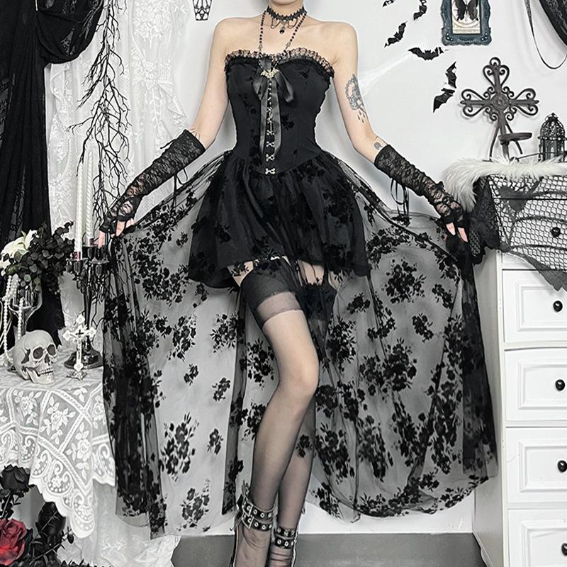 Robe midi à volants, smockée, boutonnée, ruban, imprimé fleuri 