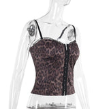 Haut camisole dos nu à volants et imprimé léopard à col en V 