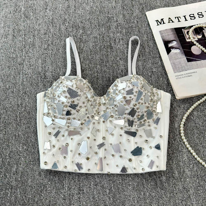 Haut camisole dos nu à boutons et col en V 